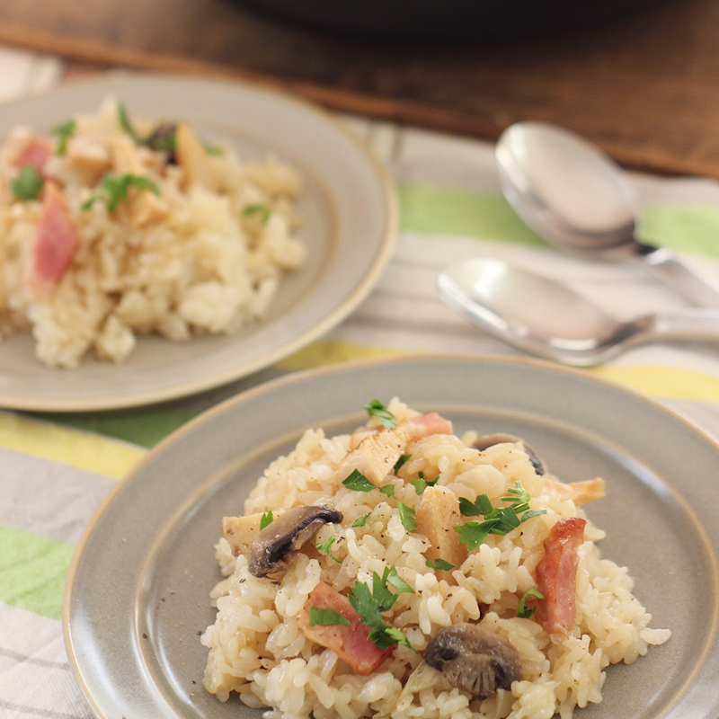 フライパンで筍のピラフ