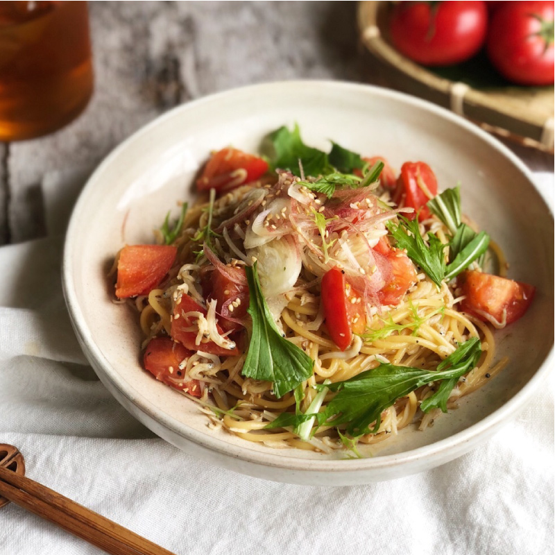 トマトとしらすのわさび醤油パスタ